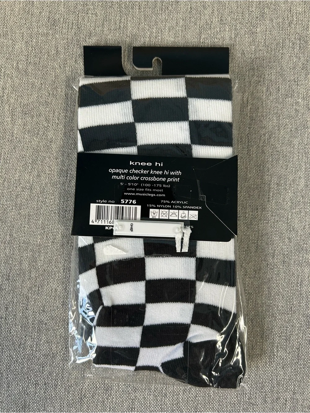 Music Legs Black White Checkerboard Knee High Socks with Red Skull